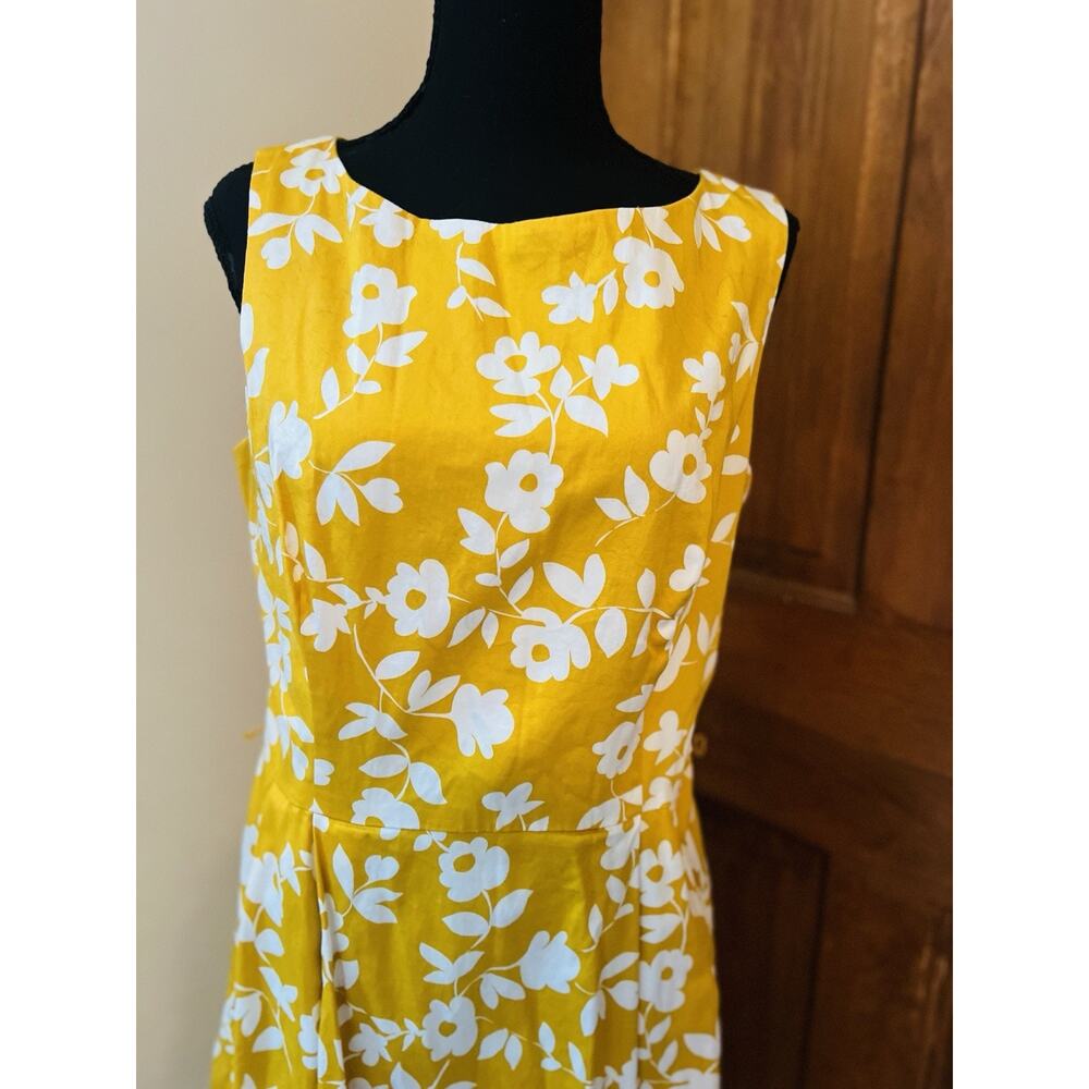 Anne Klein Women’s Yellow Floral Print Belted MIDI Sun Dress Classy Summer Sz 12 - Picture 3 of 7